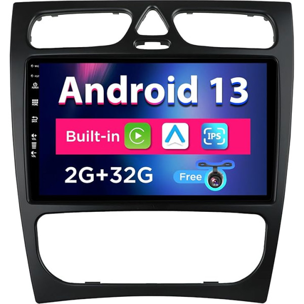 Android 12 IPS auto radio piemērots Benz C/CLK klases C-Class W203 (2000-2004) - iebūvēts Carplay/Android Car - atpakaļgaitas kamera - 2G + 32G - vadība no stūres DAB Fast Boot WiFi - 2 DIN 9