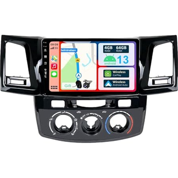 YUNTX [4GB + 64GB] Android 12 auto radio Toyota Fortuner Hilux 2005-2007-2 DIN [Integrēts bezvadu CarPlay/Android Car/DSP/GPS]-IPS 9 collu bezmaksas kamera + MIC-DAB/Stūres rats