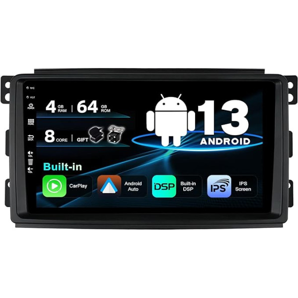 SXAUTO Android 12 IPS auto radio piemērots Mercedes-Benz Smart Fortwo 451 (2005-2010) - Iebūvēts Carplay/Android Car/DSP - LED kamera + MIC - 4G + 64G - DAB 360 kamera AHD SWC Fast-Boot - 2 DIN 9