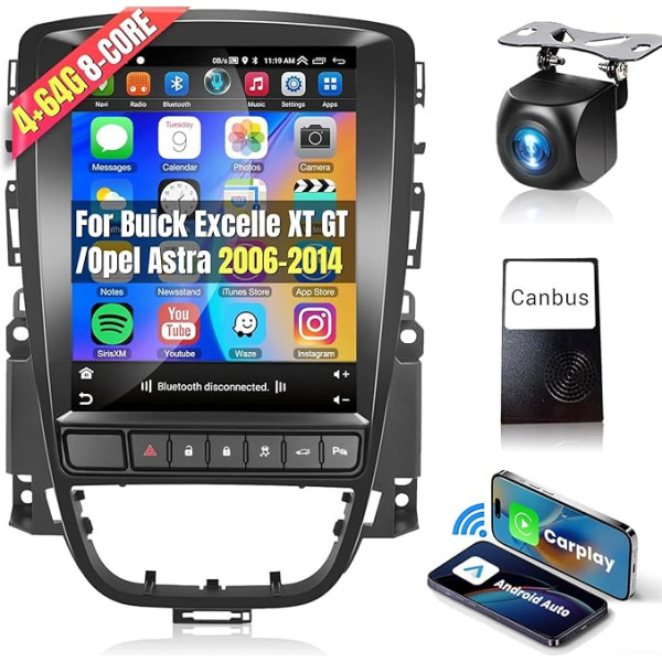 4G & 64G 8-core podofo 9,7 collu auto radio 2 DIN Buick Excelle GT/Opel Astra 2006-2014 Carplay Bezvadu Android auto Bluetooth ar skārienjutīgu skrīningu + AHD atpakaļgaitas kamera WiFi / Sat Navi HI FI RDS/FM