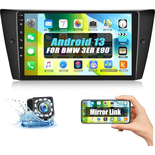 [1+32G] SIXWIN Android 13 auto radio BMW 3. sērijas E90 E91 E92 E93 2005-2011 radio, 9 collu kapacitīvais skārienjūtīgais ekrāns ar WiFi GPS Bluetooth FM/RDS USB Mirror Link Android iOS tālrunim