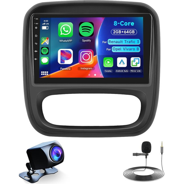 Hodozzy 8 Core 2GB + 64GB Android auto radio Renault Trafic 3 / Opel Vivaro B 2014-2018 9 collu IPS skārienjūtīgais ekrāns Auto radio 2 DIN ar DSP GPS navigāciju iOS Carplay Android Auto WiFi Bluetooth FM RDS