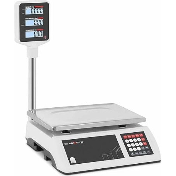 Steinberg Systems SBS-PW-152C Veikala svari Pārbaudes svari 15 kg / 2 g LCD displejs 7 atmiņas slots Akumulatora baterija Tirgus svari Cenas svari Svari