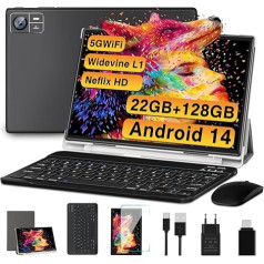 2024 Jaunākais planšetdators 10 collu Android 14 ar 22GB RAM + 128GB ROM 1TB TF, Octa-Core, Widevine L1.5G + 2.4G WiFi, Bluetooth 5.0, 8000mAh, 8+5MP, 1280 x 800, sejas noteikšana, C tipa, planšetdators ar tastatūru -