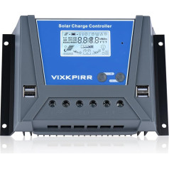 VIXKPIRR 60A saules uzlādes kontrolieris 12V 24V 36V 48V saules kontrolieris, PWM 60A saules uzlādes kontrolieris ar temperatūras sensoru, LCD displeju un 4 USB pieslēgvietām, piemērots vairākiem 12 V 24 V 36 V 48 V vadiem