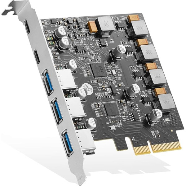 Binardat PCIE uz USB 3.2 Gen2 10 Gbps paplašināšanas karte, 5 pieslēgvietu, 3X USB A tipa un 2X C tipa pieslēgvietas, savs barošanas avots, zema profila kronšteins, USB 3.2 centrmezgla kontroliera adapteris Windows 10/11