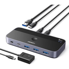 UGREEN USB C slēdzis 2PC USB 3.0 slēdzis ar 1 x USB C portu un 3 x USB A pieslēgvietām, 2 ieejas un 4 izejas USB-C slēdzis USB slēdzis Alumīnija korpuss ar 2 USB-C uz A/C kabeļiem tastatūrai, pelei, printerim, USB atmiņai