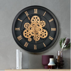 Liels sienas pulkstenis ar kustīgiem zobratiem, industriālie steampunk sienas pulksteņi, sienas pulksteņa apdare Dzīvojamā istaba Vintage sienas pulkstenis Modern Retro Black Romantic Numbers 40 cm Virtuve Dzīvojamā istaba Bar, ABS