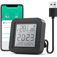 GHome viedais WiFi termometrs higrometrs, viedā infrasarkanā tālvadības pults, digitālais temperatūras mitruma mērītājs ar App paziņojumu signālu, saderīgs ar Alexa un Google Assistant (1 iepakojums)