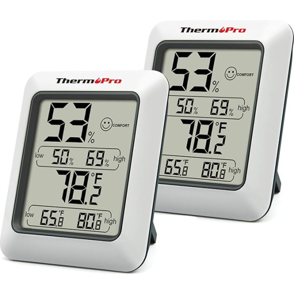 ThermoPro TP50 digitālais higrometrs, iekštelpu termometrs, istabas termometrs un mitruma indikators ar mitruma un temperatūras monitoru, 2 gab. komplektā