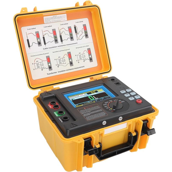 Digitālais izolācijas pretestības testeris, 0.50MΩ ~ 20.0TΩ izolācijas pretestības megohmmmetrs ar LCD displeju, 50V / 250V / 500V / 500V / 1KV / 2.5KV / 500V / 5KV / 10KV ūdensizturīgs voltmetra multimetrs