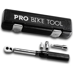 Pro Bike Tool 3/8 collu piedziņas dinamometrisko atslēgu komplekts no 10 līdz 60 Nm - velosipēdu apkopes komplekts šosejas un kalnu velosipēdiem, motociklu multifunkcionālais instruments - iekļauts 1/2 collas un 1/4 collas adapteris