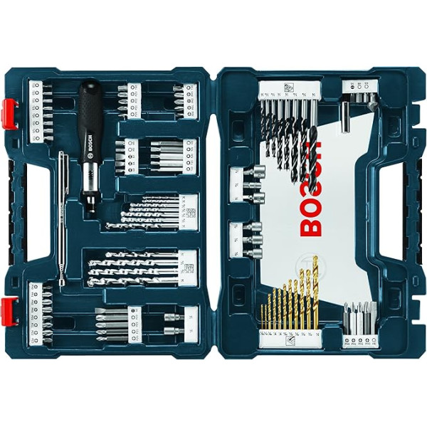 BOSCH MS4091 91-teiliges Bohr- und Fahrmischset mit mitgeliefertem Koffer für Anwendungen in Holz, Metall, Mauerwerk