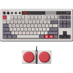 8Bitdo Retro mehāniskā tastatūra, Bluetooth/2.4G/USB-C karsti nomaināma spēļu tastatūra ar 87 taustiņiem, divām super programmējamām pogām Windows un Android - N Edition - QWERTY angļu valodas tastatūra