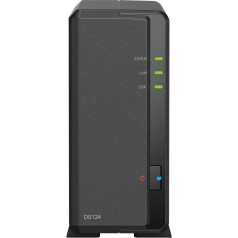 Synology DS124 1 ligzdas diskstacija NAS (Realtek RTD1619B 4 kodolu 1,7 GHz 1 GB DDR4 RAM 1xRJ-45 1GbE LAN ports) 4 TB komplektā ar 1 x 4 TB WD Red Plus cieto disku (WD40EFPX - 68C6CN0)