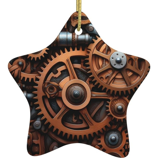 WZYWHJ Weihnachtlicher Keramik-Stern-Anhänger, Dekoration, Baum, hängende Festival-Ornamente - für Supermärkte, Häuser, Steampunk, mechanische Zahnräder