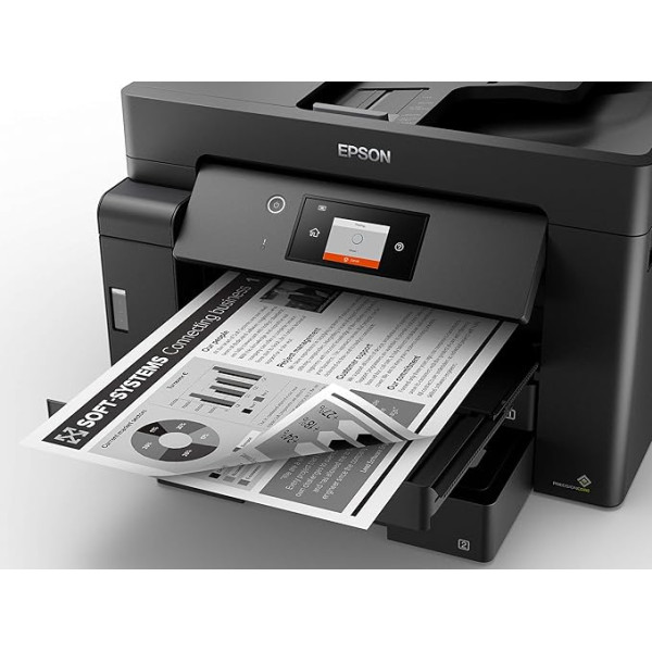 Epson EcoTank ET-M16600 4-in-1 daudzfunkcionālais printeris ar tinti (kopēšana, skenēšana, fakss, A3, ADF, pilnīga abpusējā drukāšana, WiFi, Ethernet, displejs, USB 2.0), liela tintes tvertne, liela ražība, zemas lappušu izmaksas