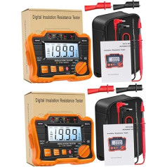 SOLUSTRE 2 komplekti Digitālais Megaohmmeter ar fona apgaismojumu Tester LCD Megohm Meter LCD Izolācijas pretestības testeris Elektroniskais Megaohmmeter Digitālais mērītājs ABS Orange