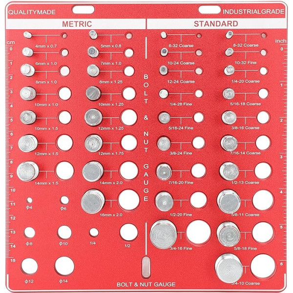 34PCS Schraubenmutter- und Bolzengewindeprüfer Aluminiumlegierung Hochpräzises Bolzenmutter-Messwerkzeug Identifikatormessgeräte zur Überprüfung