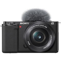 Sony Alpha ZV-E10L APS-C bezspoguļa kamera ar maināmu objektīvu (grozāms ekrāns videoreportāžas uzņemšanai, 4K video, reāllaika automātiskā fokusēšana), melna