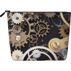 YFSGDLBN Steampunk-Make-up-Tasche, mechanische Zahnräder, bedruckt, künstlicher Hanf, tägliche Aufbewahrungstasche, Reise-Kosmetiktasche, Schwarz , Einheitsgröße