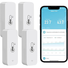 Comboss Zigbee temperatūras un mitruma sensors, bezvadu iekštelpu un āra temperatūras un mitruma sensors ar attālās lietojumprogrammas paziņojumiem un saderīgs ar Tuya lietotni (4 gabali)