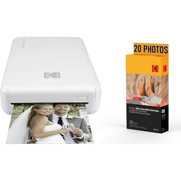 KODAK Pack PM220 fotoprinteris un kasetne MSC20 - Fotoattēli 5,4 x 8,6 cm, WiFi, saderīgs ar iOS un Android - balts