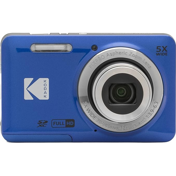 KODAK Pixpro FZ55-16 megapikseļu digitālā kamera, 5X optiskā tālummaiņa, 2,7 LCD, optiskais attēla stabilizators, 720p Full HD video, litija jonu - zila