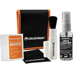 Celestron 93576 Lens Cleaning Kit - Includes 10 Lens Wet Wipes, Cleaning Fluid, Lens Cloth and Retractable Lens Brush in a Soft Carry Bag, Black/Orange