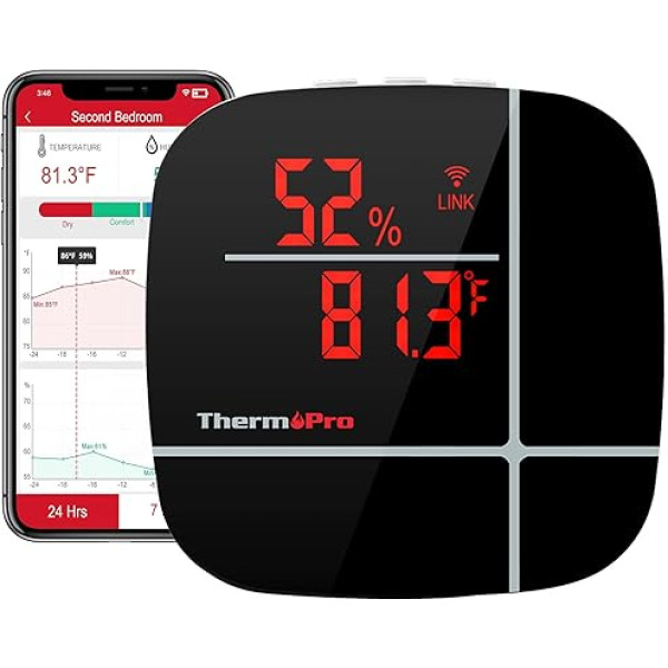 ThermoPro TP90 viedais bezvadu iekštelpu higrometrs termometrs ar brīdinājumiem un datu eksportu mājas garāžai siltumnīcai vīna pagrabam cigāru mitrinātājam