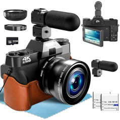 4K digitālā fotokamera fotografēšanai, 56 MP fotokamera ar platleņķa + makro objektīvu, 18X digitālo tālummaiņu, ar WiFi un manuālo fokusēšanu, 3,0 collu 180° apgriežams ekrāns, 32G TF karte, digitālā kamera iesācējiem