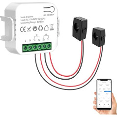 WiFi viedie enerģijas skaitītāji: Divu kanālu viedā enerģijas monitora, viedā elektroenerģijas mērītāja ar 2 80A CT skavām, lietotnes attālinātā uzraudzība, reāllaika dati, Tuya Smart/Smart Life lietotnes vadība, viedā mājas enerģijas