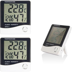 Nuzamas liels LCD digitālais mitruma temperatūras mērītājs ar pulksteni iekštelpu temperatūras mitruma mērītājs mājas birojam 3 Pack