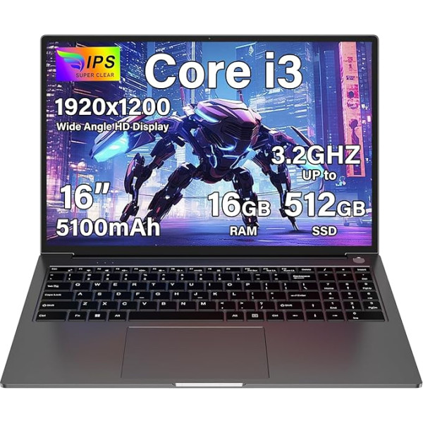 Piezīmjdators 16 collu 16 + 512 GB Win11 Jaunākie 2 kodolu procesori i3-1000NG4 (līdz 3,2 GHz) Piezīmjdators 1920 x 1200 4K ekrāns Atbalsta Dual Plug WiFi 2,5 collu HDD 1TB SSD Izvērst pelēks