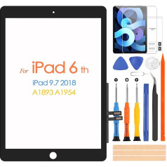 ARSSLY Skārienjūtīgais ekrāns iPad 2018 9.7 A1893 A1954 digitālizatora ekrāns priekš iPad 6 ar remonta komplektu, skārienjūtīgā ekrāna nomaiņa iPad 6 (bez sākuma pogas, bez LCD displeja) (melns)