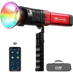 GVM RGB video gaisma LED, 60 W kompakta COB foto gaisma ar akumulatoru, 49300 Lux/0,5 m LED studijas nepārtraukta gaisma video fotogrāfijai, YouTube, App Control, 2700K-6800K, studijas gaisma, video