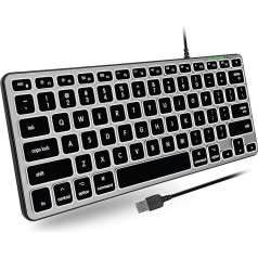 Macally Mac vadu tastatūra ar aizmugurējo apgaismojumu - ietaupa vietu, lieliski darbojas - plāna un kompakta Apple tastatūra ar LED taustiņiem, 3 spilgtuma līmeņi, 5 pēdu USB kabelis - maza vadu tastatūra Mac (78 taustiņi) - kosmosa pelēka