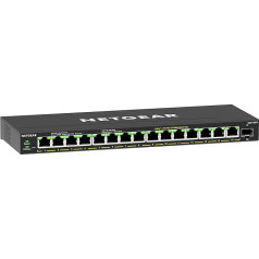 NETGEAR GS316EPP Switch 16 Port Gigabit Ethernet LAN PoE Switch Plus (ar 15x PoE+ 231W un 1x SFP, pārvaldāms tīkla slēdzis ar IGMP Snooping, QoS, VLAN, bez ventilatora), melns