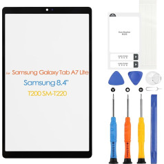 Samsung Galaxy Tab A7 Lite priekšējā stikla panelis, vāka ekrāna aizstājējs Samsung Galaxy Tab A7 Lite T200 SM-T220 8,4 collu ārējā objektīva stiklam ar remonta rīkiem, melns (bez skārienjūtīgā ekrāna &