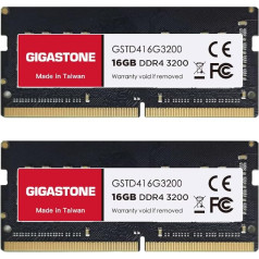 【DDR4 RAM】GIGASTONE 32GB komplekts (2x16GB) DDR4 3200MHz (2933MHz vai 2666MHz) PC4-25600(PC4-23400, 21300) CL22 1.2V SODIMM 260Pin Non-ECC Unbuffered Notebook portatīvo datoru augstas veiktspējas atjaunināšana