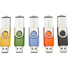 Intenso Basic Line 5 x 64 GB USB Flash Drives USB 2.0 with Practical Labelling Labels Yellow Green Black Blue + Orange with Silver Metal Handle