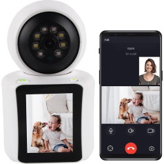 Hillylolly iekštelpu novērošanas kamera, 3 MP suņu kamera ar 2,8 collu ekrānu, 360 grādu WiFi mājdzīvnieku kamera, divvirzienu video, iekštelpu kamera, automašīnas izsekošana, izsaukšana ar vienu pieskārienu (balta)