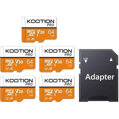 KOOTION Micro SD Card 64 GB Pack of 5 U3 Memory Card MicroSDXC Card Mini SD Card U3 UHS-I Memory Card (A1 V30 4K) Micro SD Card 64G Memory Card