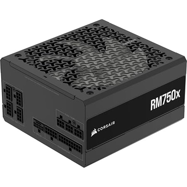 CORSAIR RM750x pilnībā modulārs zema trokšņa līmeņa ATX barošanas bloks - ATX 3.1 saderīgs - PCIe 5.1 atbalsts - Cybenetics Gold efektivitāte - 12V 2x6 savienotājs - melns