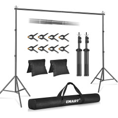 EMART Photo Background Stand, 2.6 x 3 m, Adjustable Background System with 6 Background Clamps, 2 Sandbags for Photo Studio, Portrait, Product Photography, Studio Photography