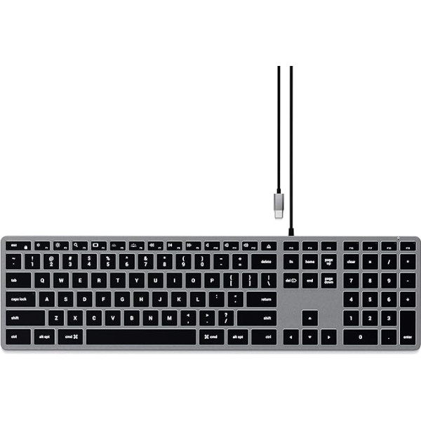 SATECHI Slim W3 vadu tastatūra ar fona apgaismojumu un ciparu tastatūru - izgaismoti taustiņi un USB-C ports - paredzēta M2/ M1 MacBook Pro/Air, M2/ M1 iPad Pro/Air (ASV izkārtojums angļu valodā)