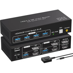 VPFET 4K120Hz HDMI Displayport KVM slēdzis 2 PC 2 monitori 8K60Hz divu monitoru KVM slēdzis 2 PC, 2 monitori un 4USB 3.0 Atbalsta kopēšanas un pagarināšanas režīmu