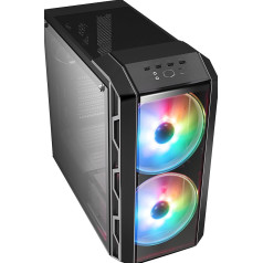 Cooler Master MasterCase H500 ARGB - PC korpuss ar diviem 200 mm ventilatoriem augstai gaisa plūsmai, maināmām frontēm - caurspīdīga un sieta priekšpuse, elastīga ATX aparatūras ietilpība