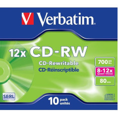 Verbatim CD-RW 700 MB Jewel Case, ierakstāms CD Blank, 52x ierakstīšanas ātrums un ilgs kalpošanas laiks, tukšie CD, Audio CD Blank Pārrakstāms, CD Blank CD Blank CD Blank