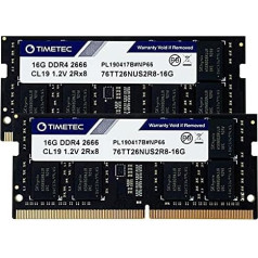 Timetec 32GB komplekts (2x16GB) DDR4 2666MHz (DDR4-2666) PC4-21300 (PC4-2666V) Non-ECC Unbuffered 1.2V CL19 2Rx8 Dual Rank 260 Pin SODIMM Laptop Notebook datoru operatīvās atmiņas moduļu atjaunināšana